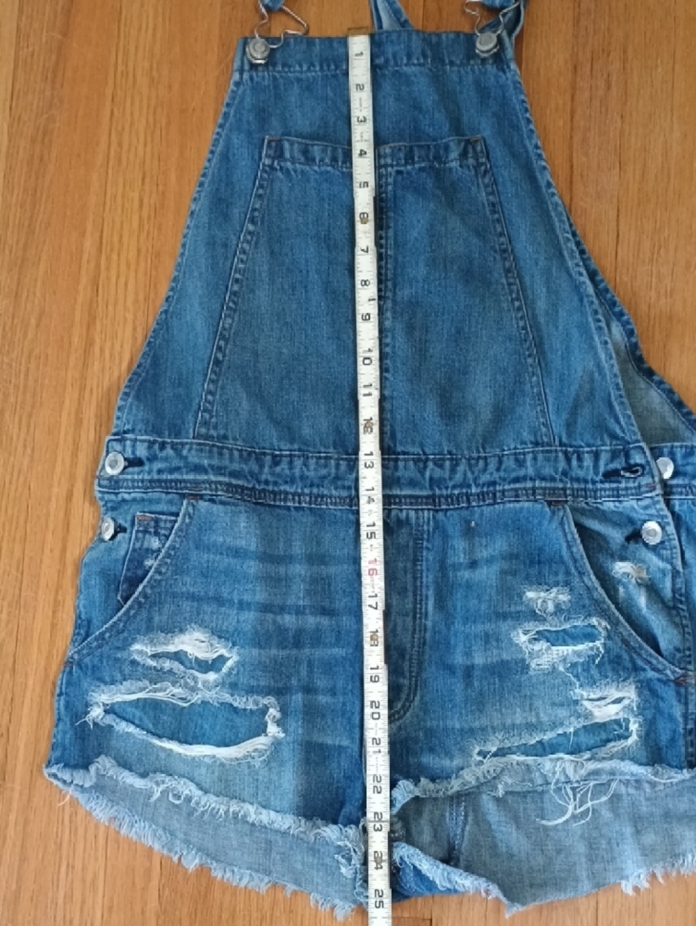 American Eagle Outfitters Blue Distressed Denim Short Overalls - Picture 5 of 5